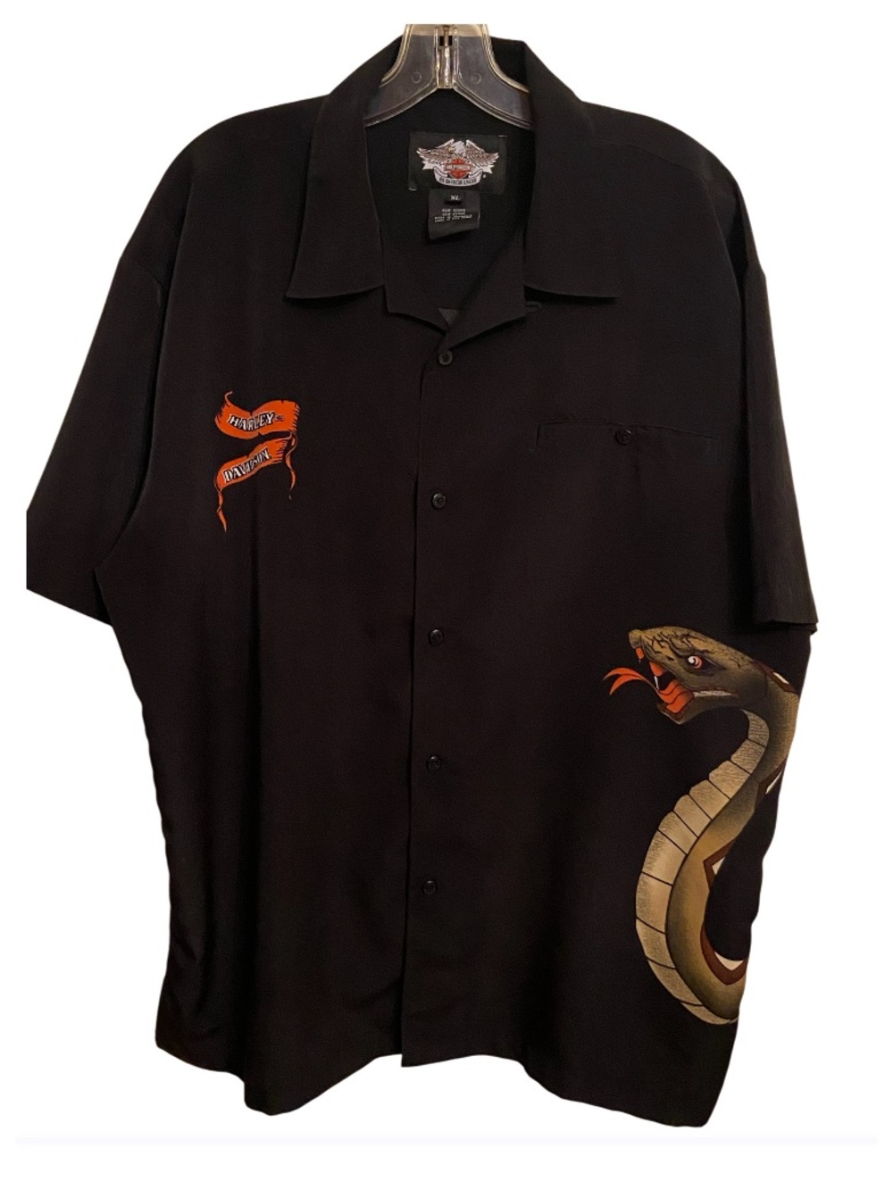 Harley Davidson black Vintage Rattlesnake Wrap Around Button Down short sleeve